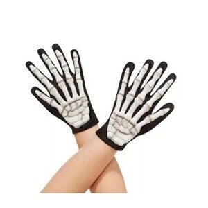 Spirit Halloween, Children's Skeleton Gloves, White, Black -One Size Fits Most